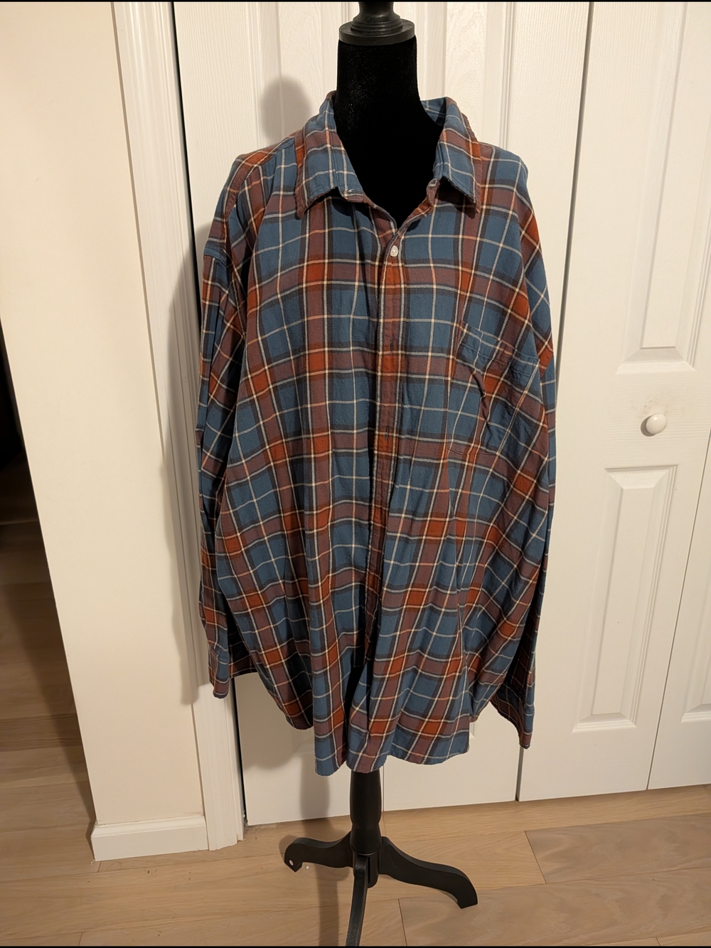 Blue and Brown Plaid Button-Up Shirt